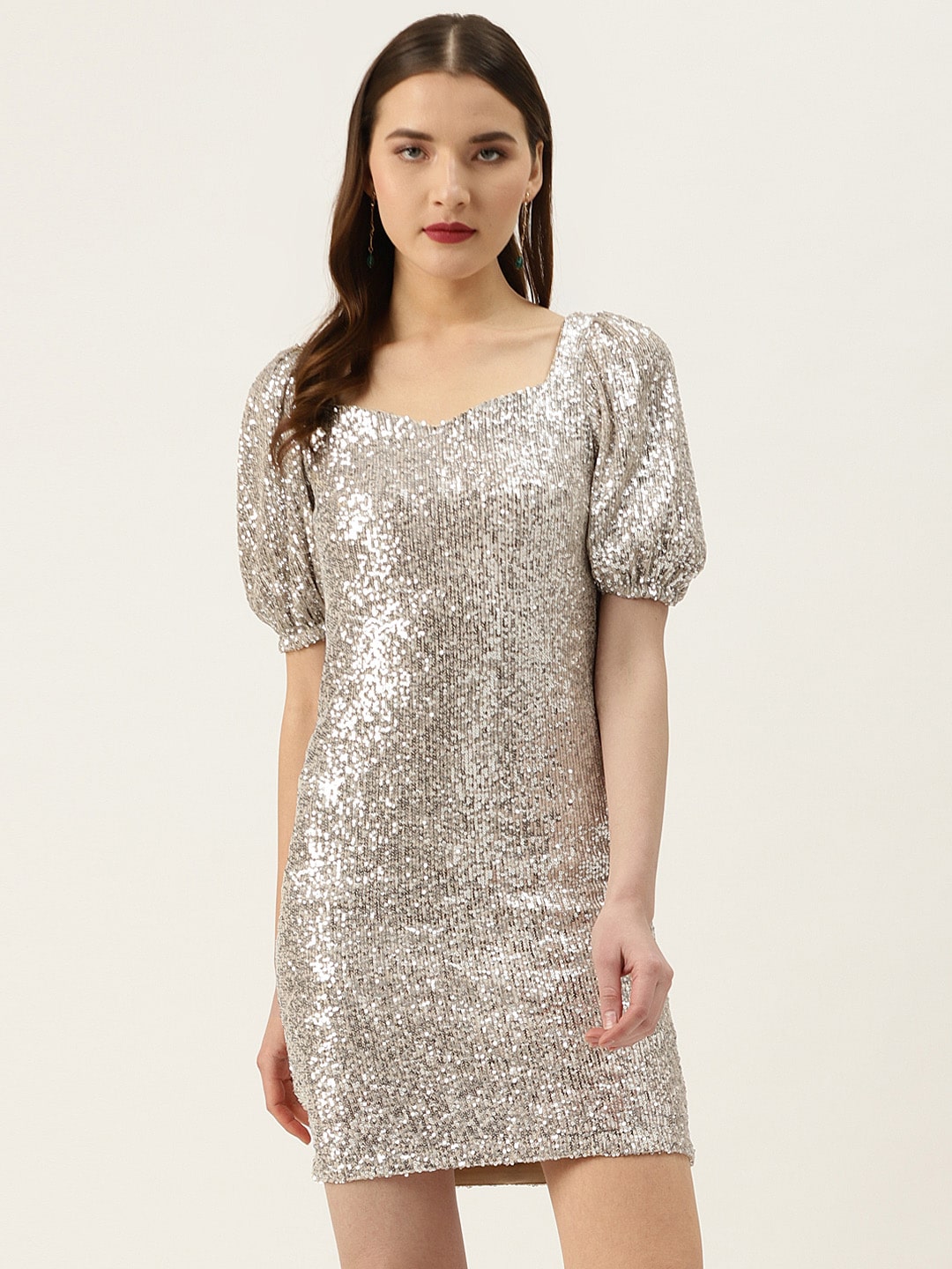 

Cover Story Women Silver Polyester Embellished Dress