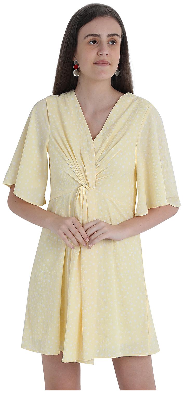 

Cover Story Yellow Printed Flared dress
