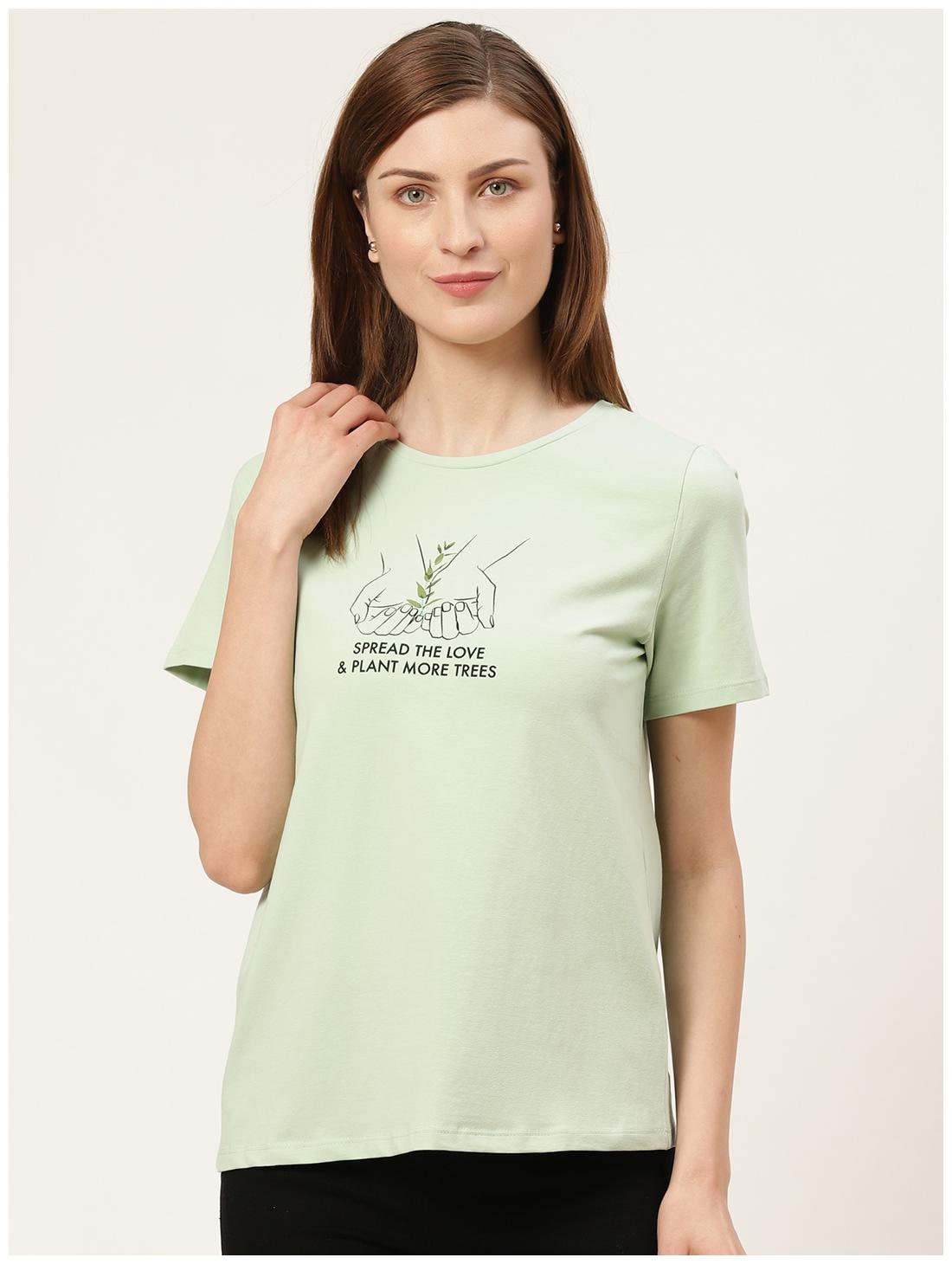 

Cover Story Women Green Regular fit Round neck Cotton T shirt