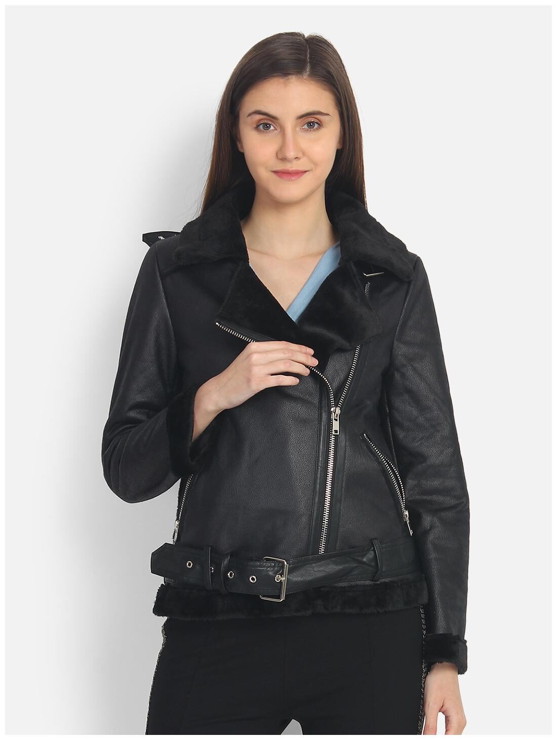 

Cover Story Women Solid Biker Jacket - Black