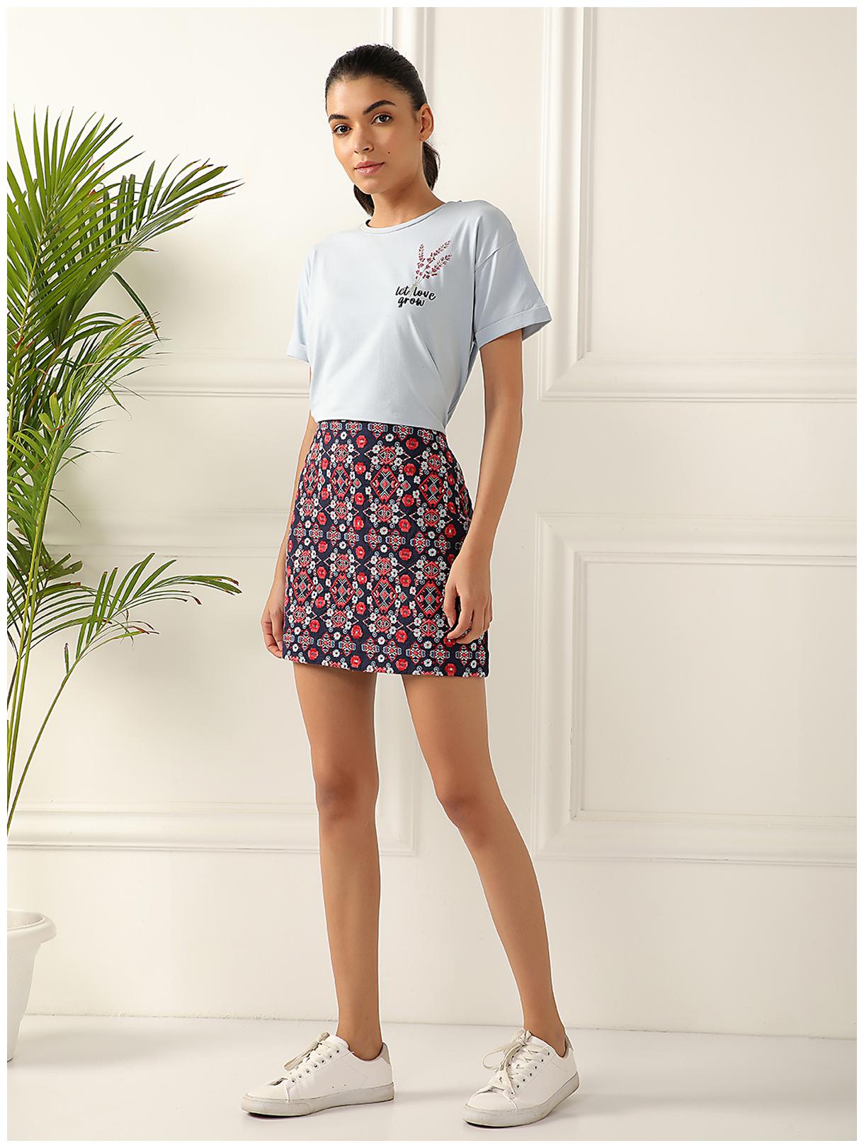 

Cover Story Navy Embroidered Boho Skirt