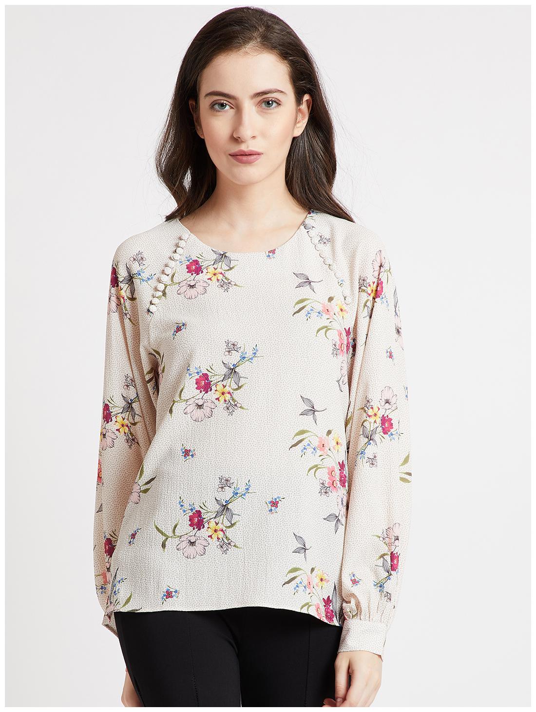 

Cover Story Women Floral Blouson top - White