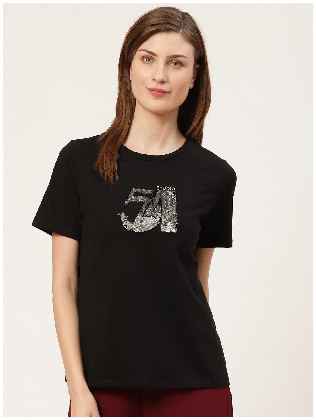 

Cover Story Women Black Regular fit Round neck Cotton T shirt