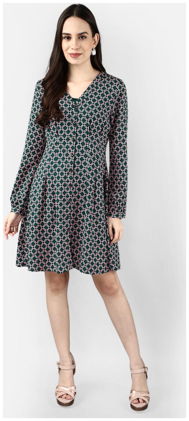 

Cover Story Green Printed Shirt dress
