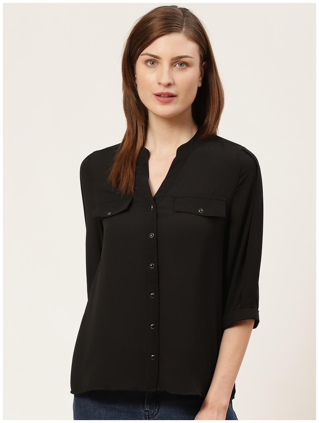 

Cover Story Women Black Solid Regular Fit Shirt