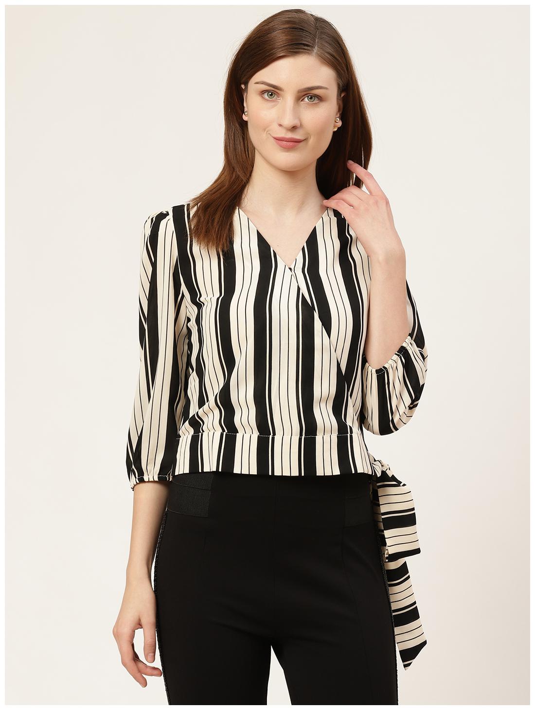 

Cover Story Women Striped Regular top - Black White
