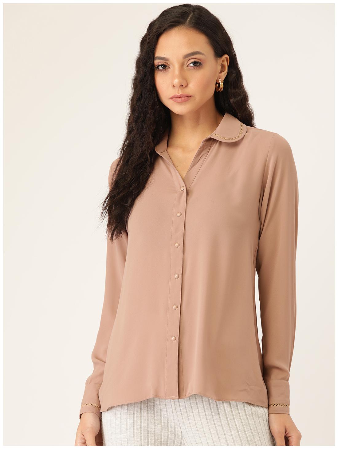 

Cover Story Women Beige Solid Regular Fit Shirt