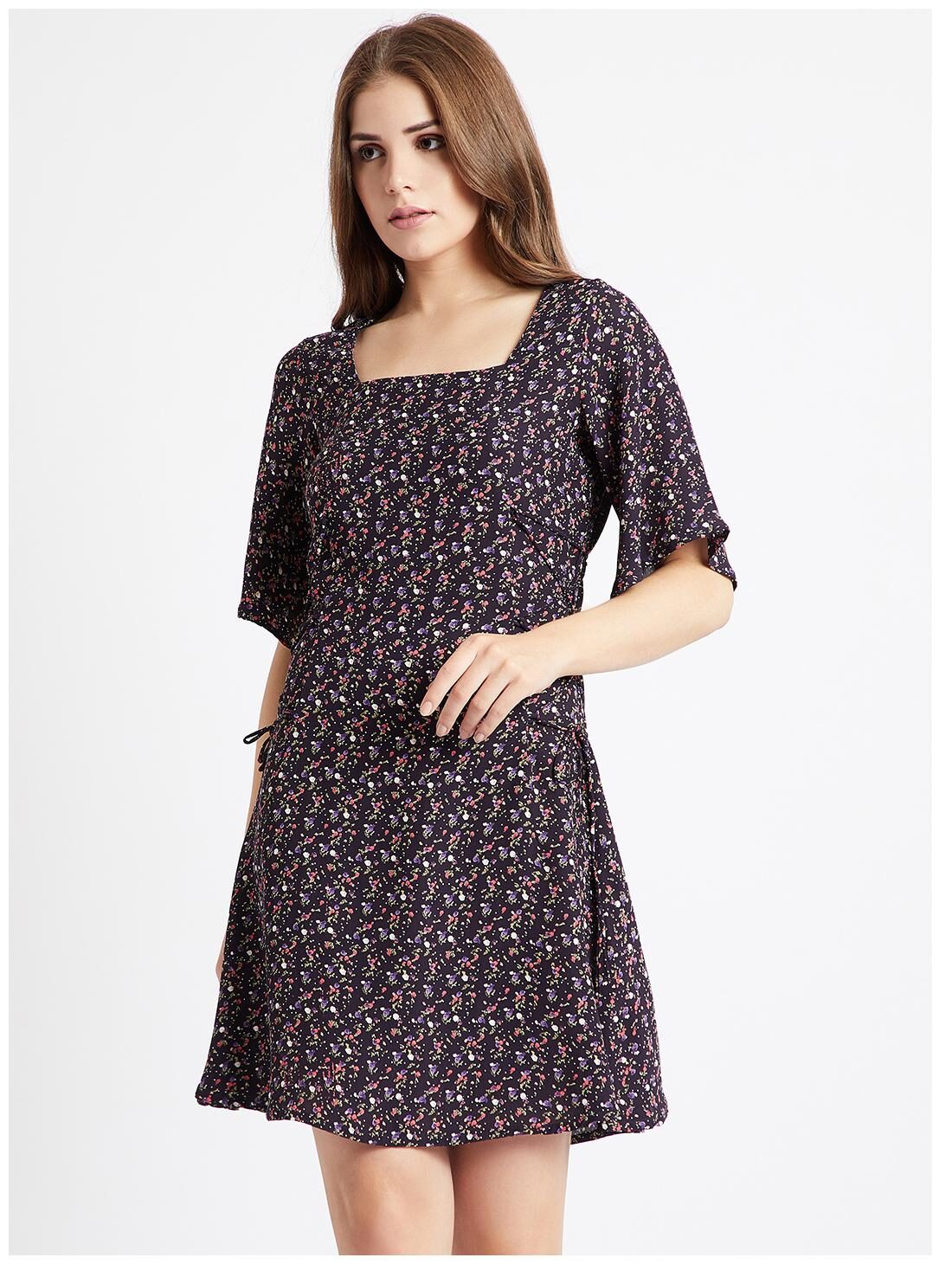 

Cover Story Navy Printed A-line dress