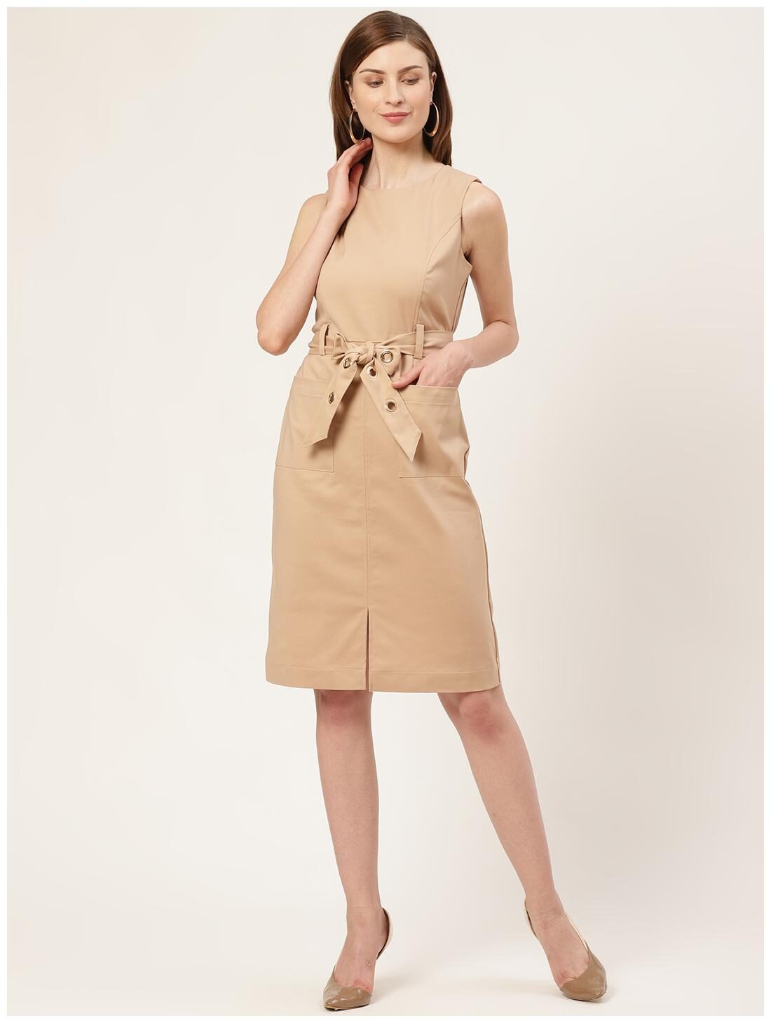 

Cover Story Beige Solid Shirt dress