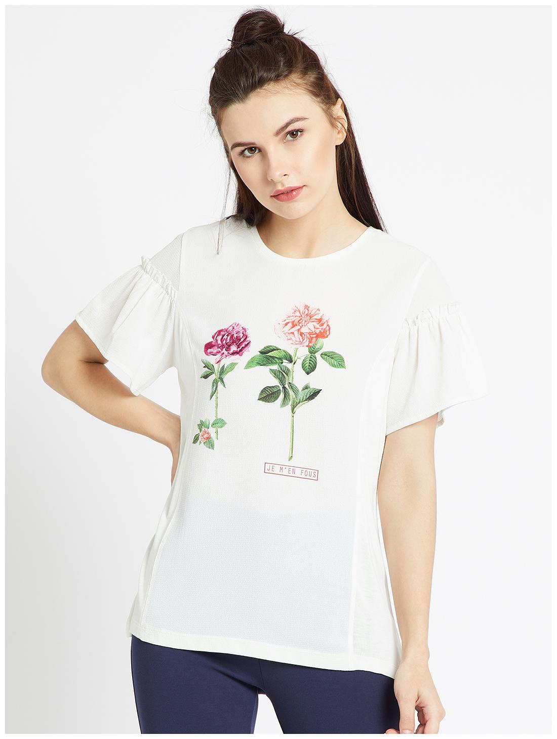 

Cover Story Women White Regular fit Round neck Cotton T shirt