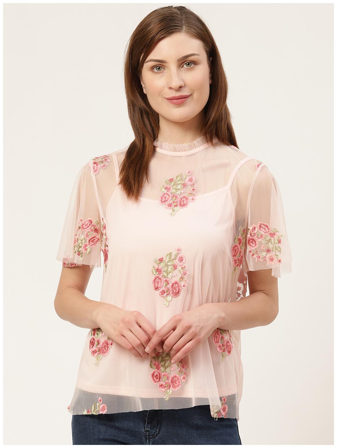 

Cover Story Polyester Pink Embroidered Blouson for Women