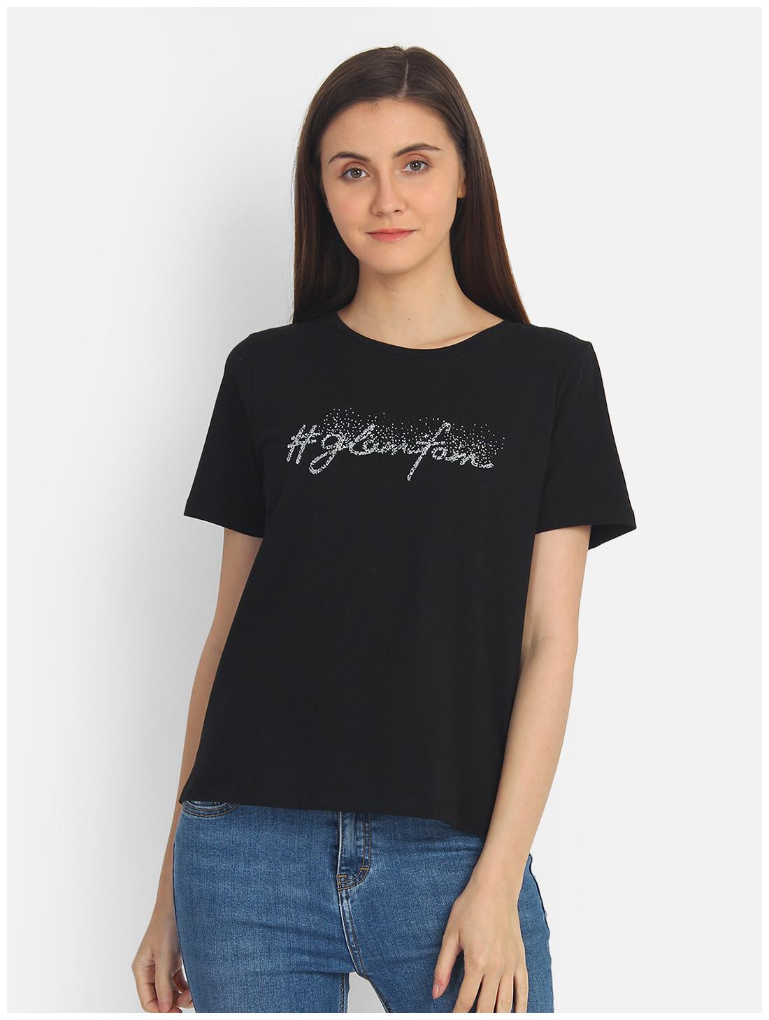 

Cover Story Women Black Regular fit Round neck Cotton T shirt