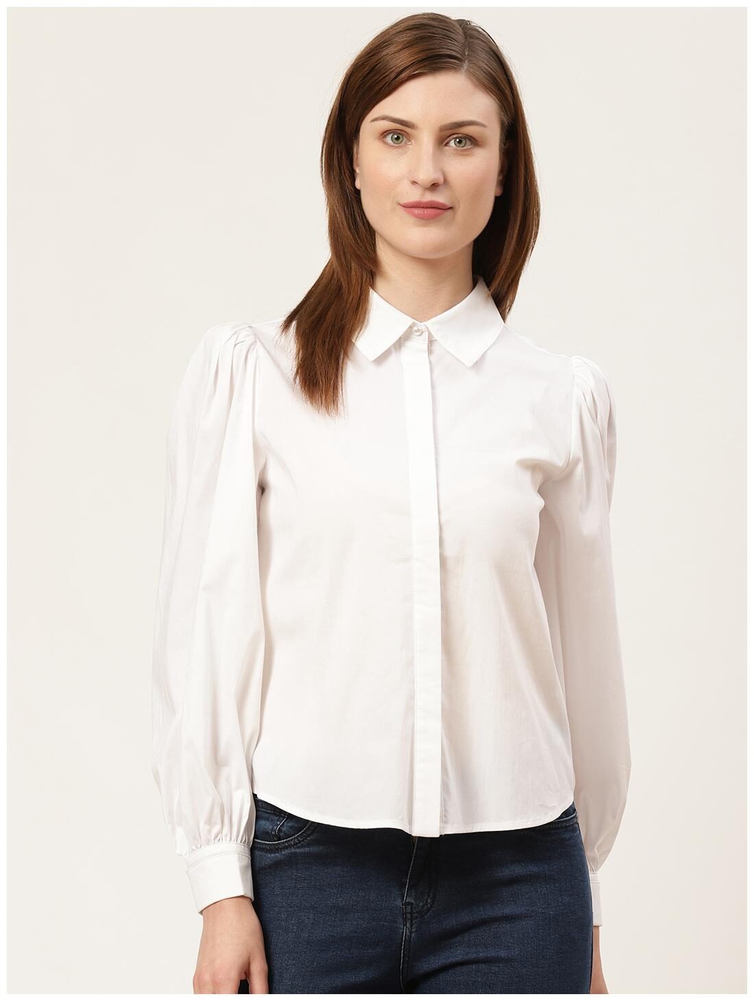 

Cover Story Women White Solid Regular Fit Shirt