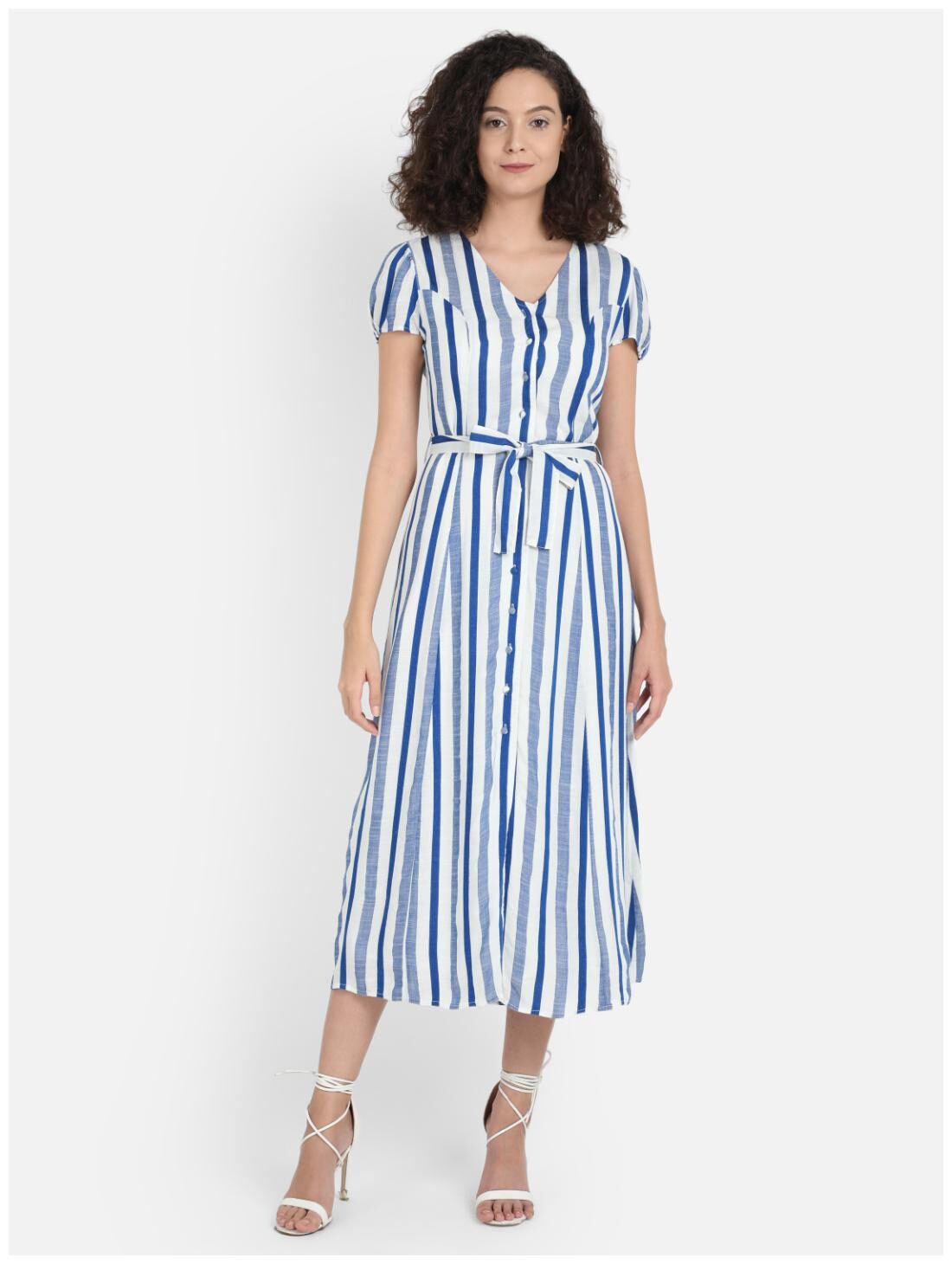 

Cover Story Blue Striped Wrap dress