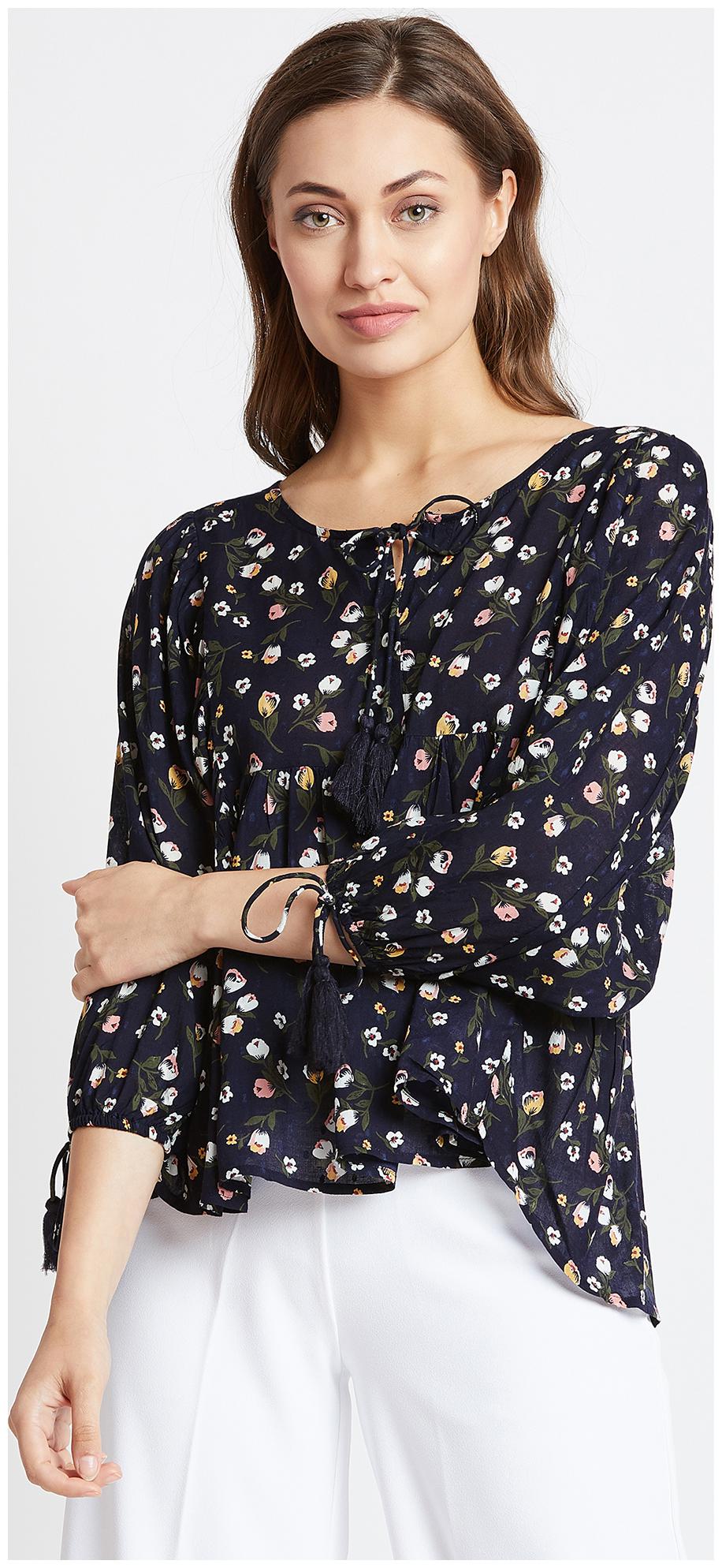 

Cover Story Women Printed Blouson top - Blue