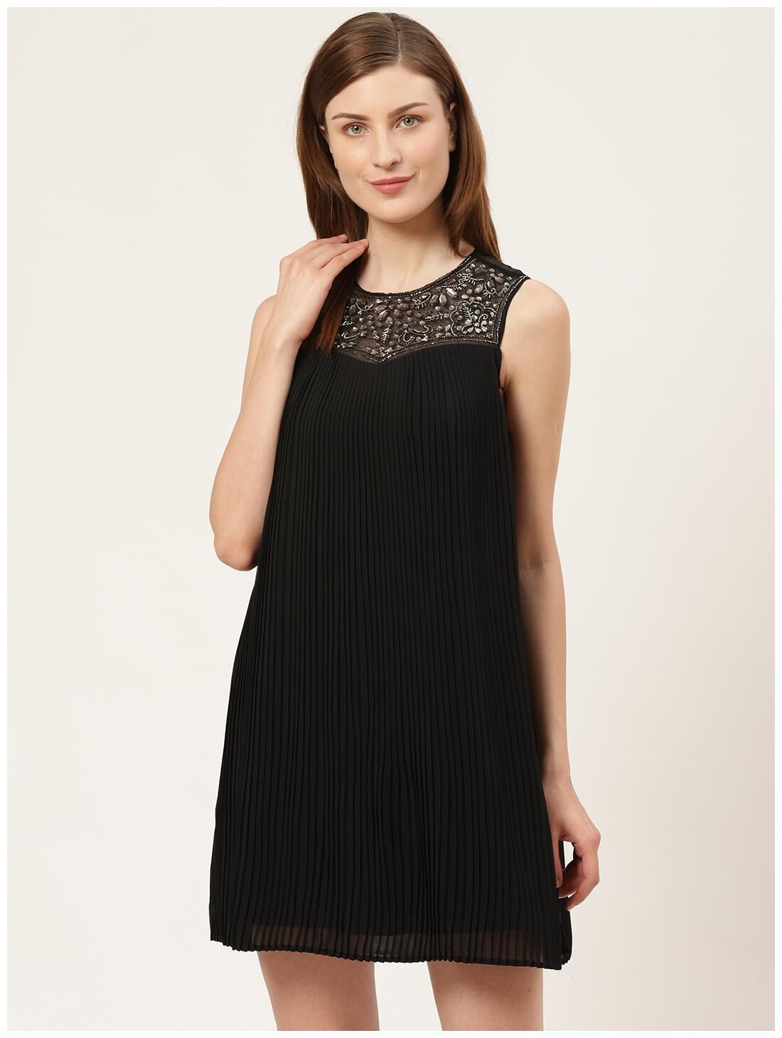 

Cover Story Black Embroidered Fit flare dress