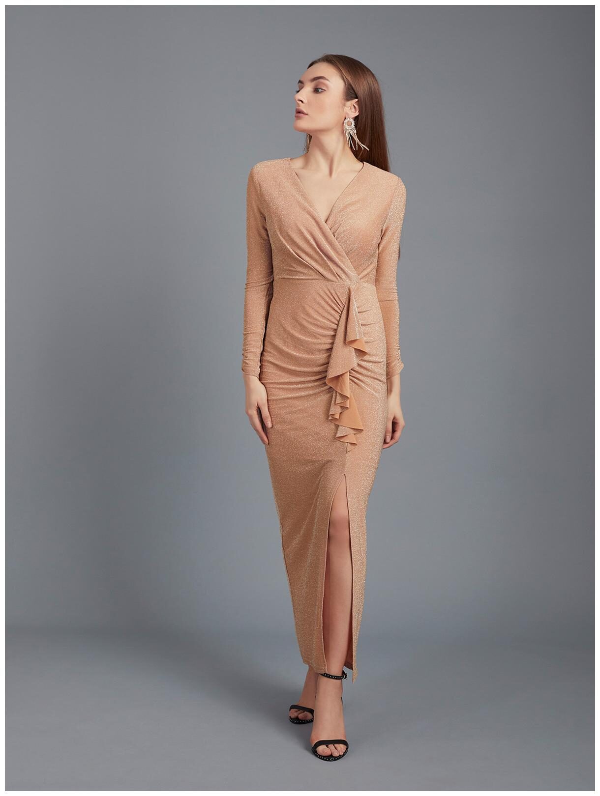 

Cover Story Brown Solid Maxi dress