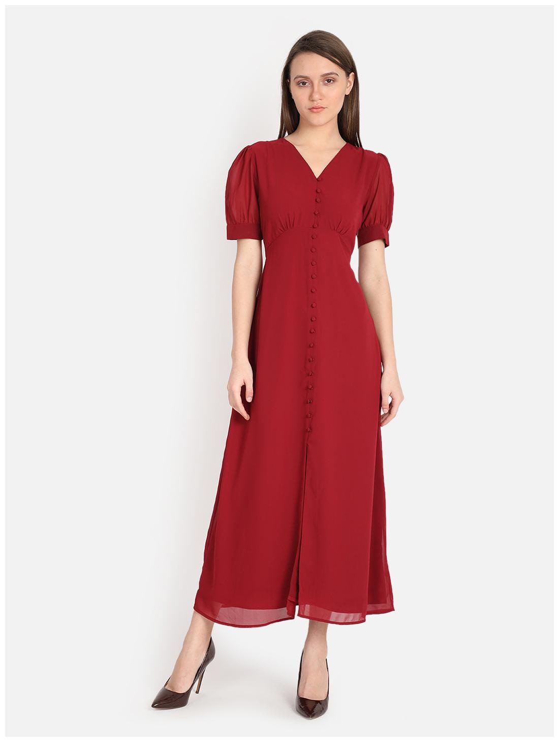 

Cover Story Red Solid Maxi dress