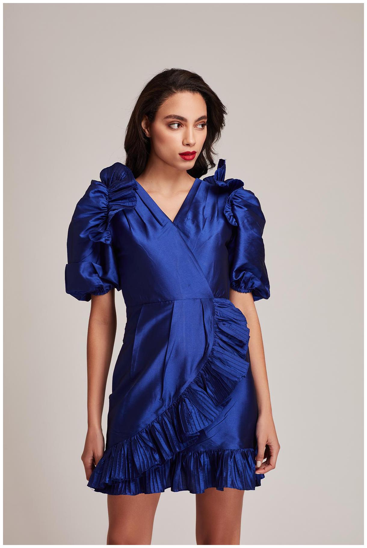 

Cover Story Women Navy Blue Polyester Solid A Line Dress