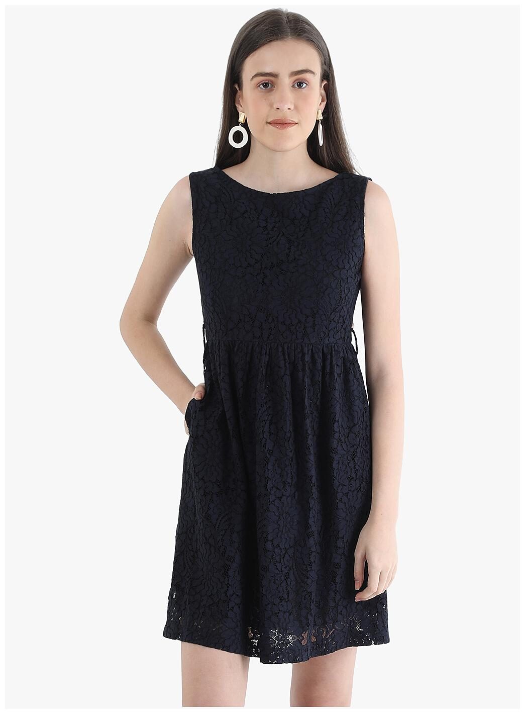 

Cover Story Black Embroidered Fit flare dress