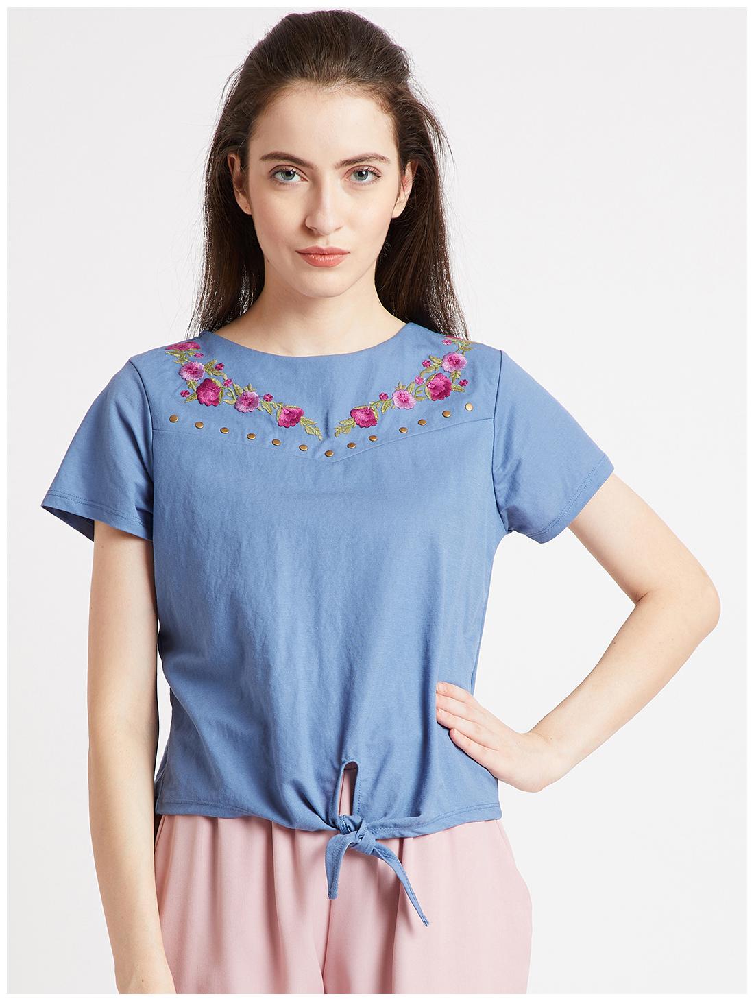 

Cover Story Women Blue Regular fit Round neck Cotton T shirt