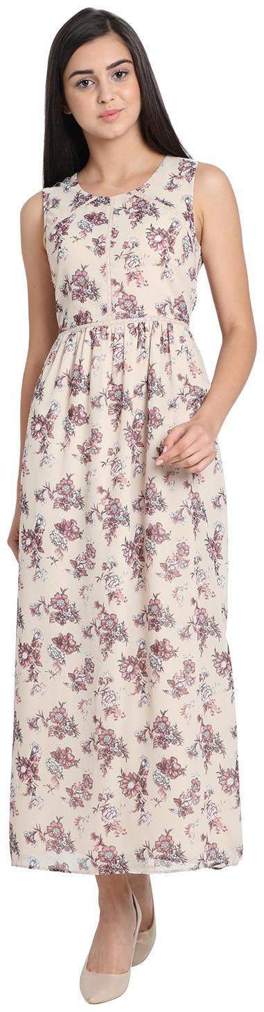 

Cover Story Beige Printed Maxi dress