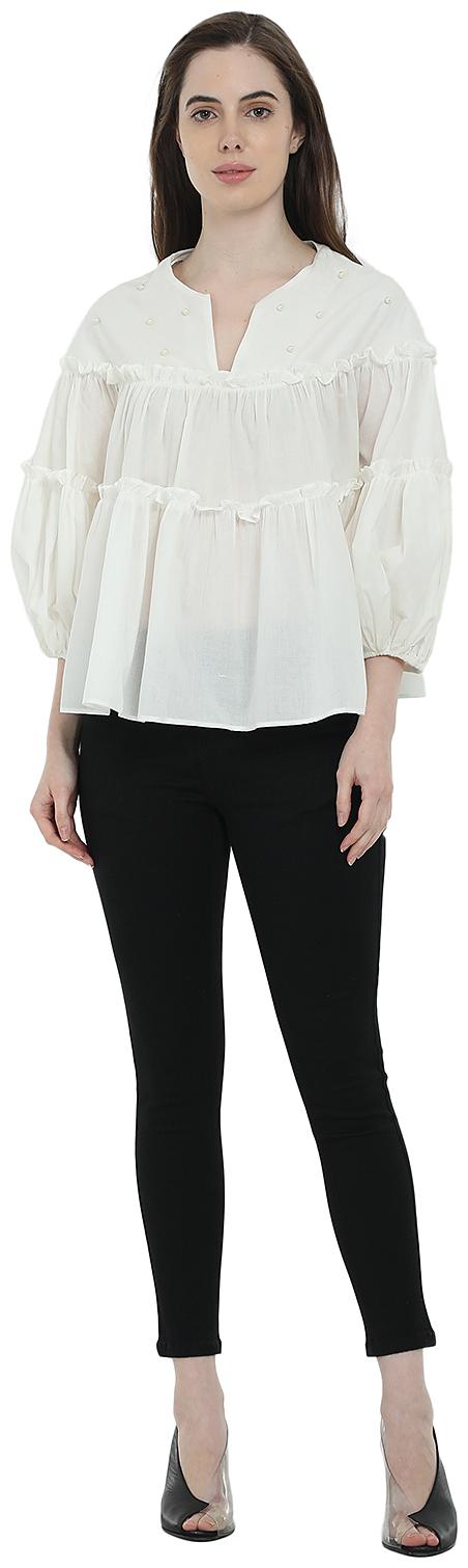 

Cover Story Women Solid Blouson top - White