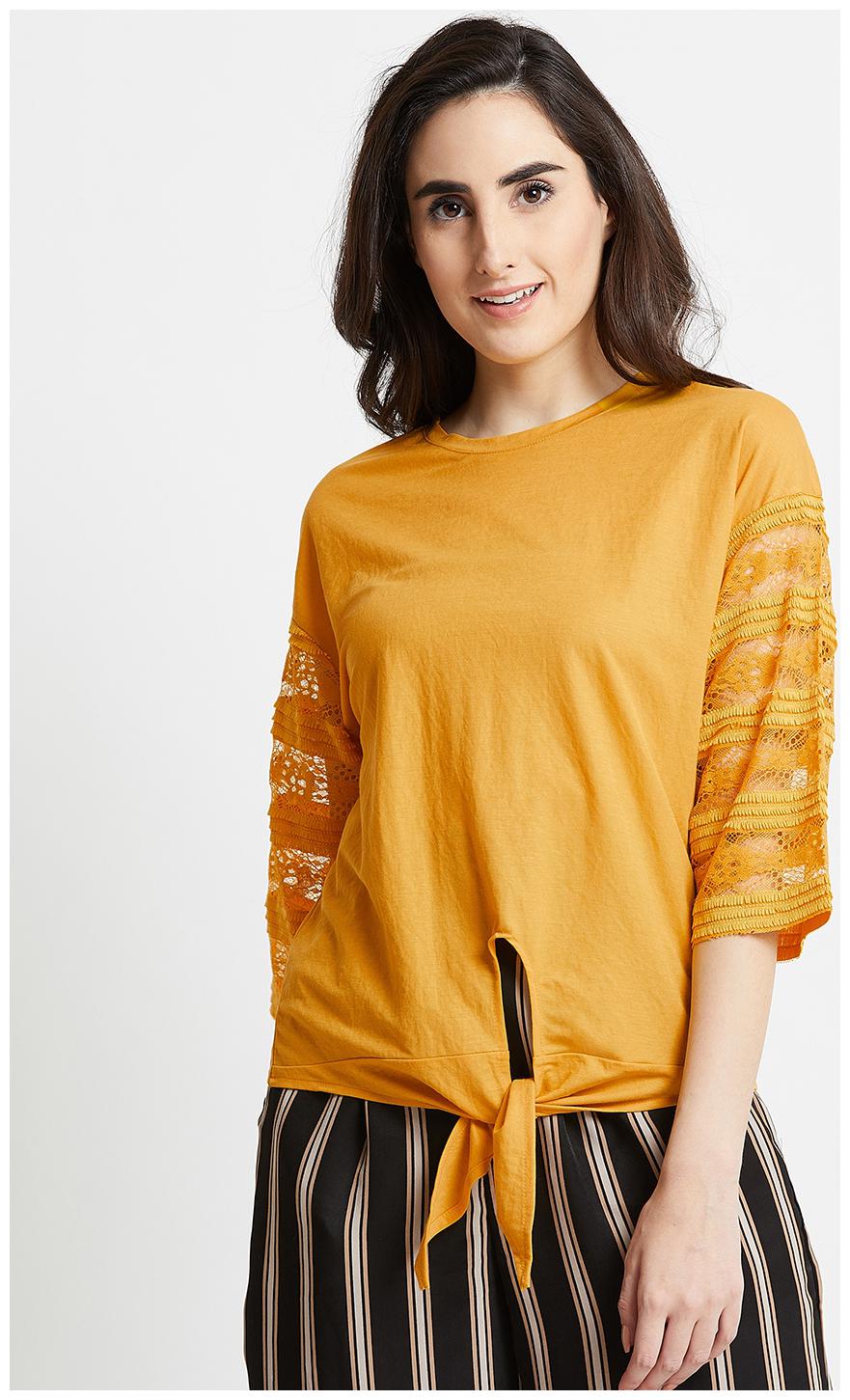 

Cover Story Women Mustard Regular fit Round neck Cotton T shirt