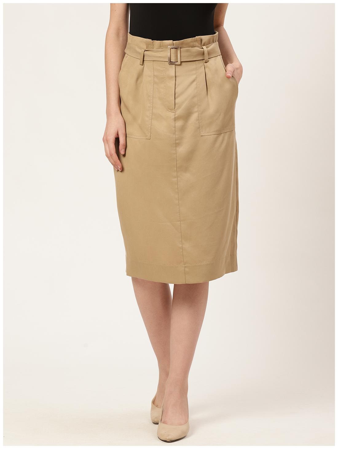 

Cover Story Solid A-line skirt Midi Skirt - Beige