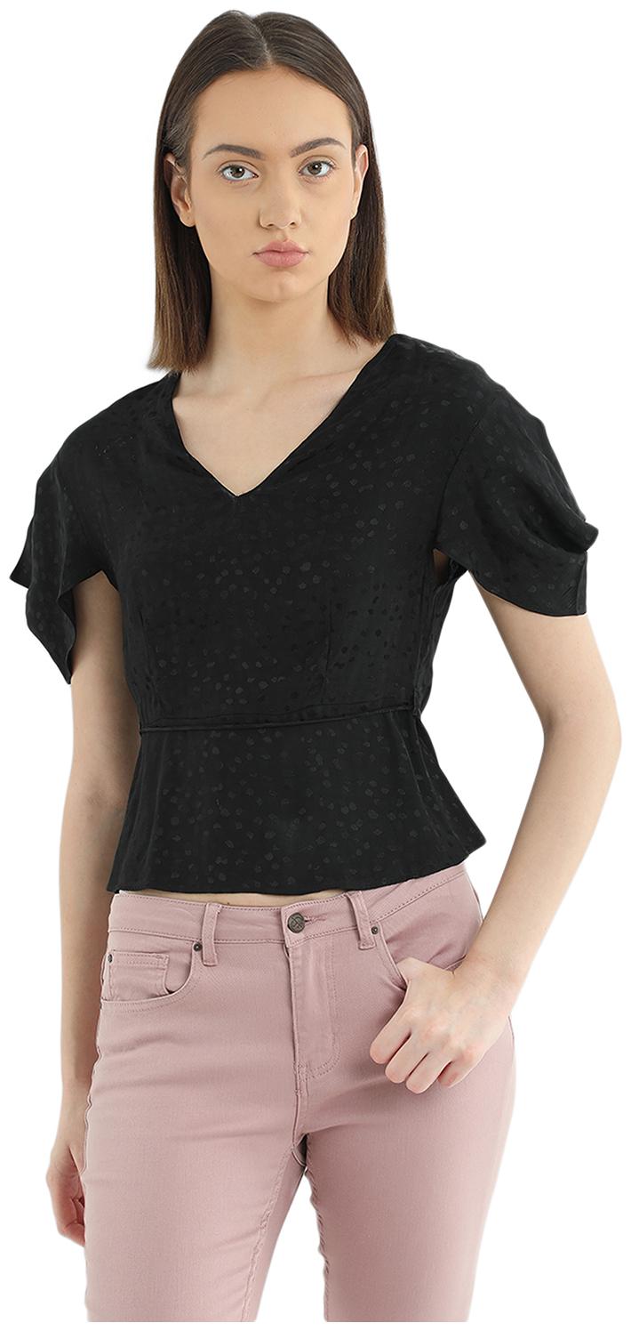 

Cover Story Women Solid Peplum top - Black