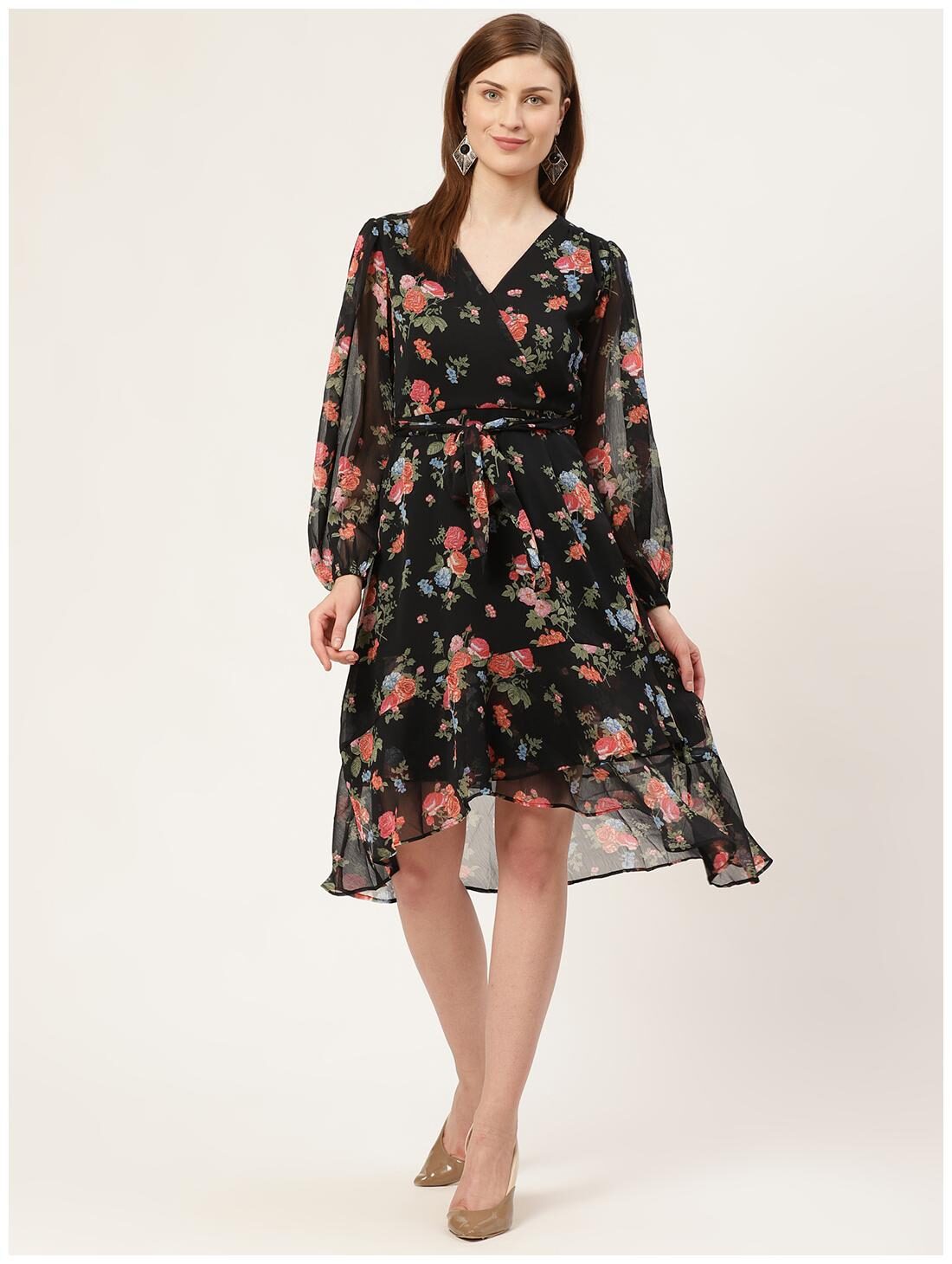 

Cover Story Women Polyester Floral Black A Line Dress