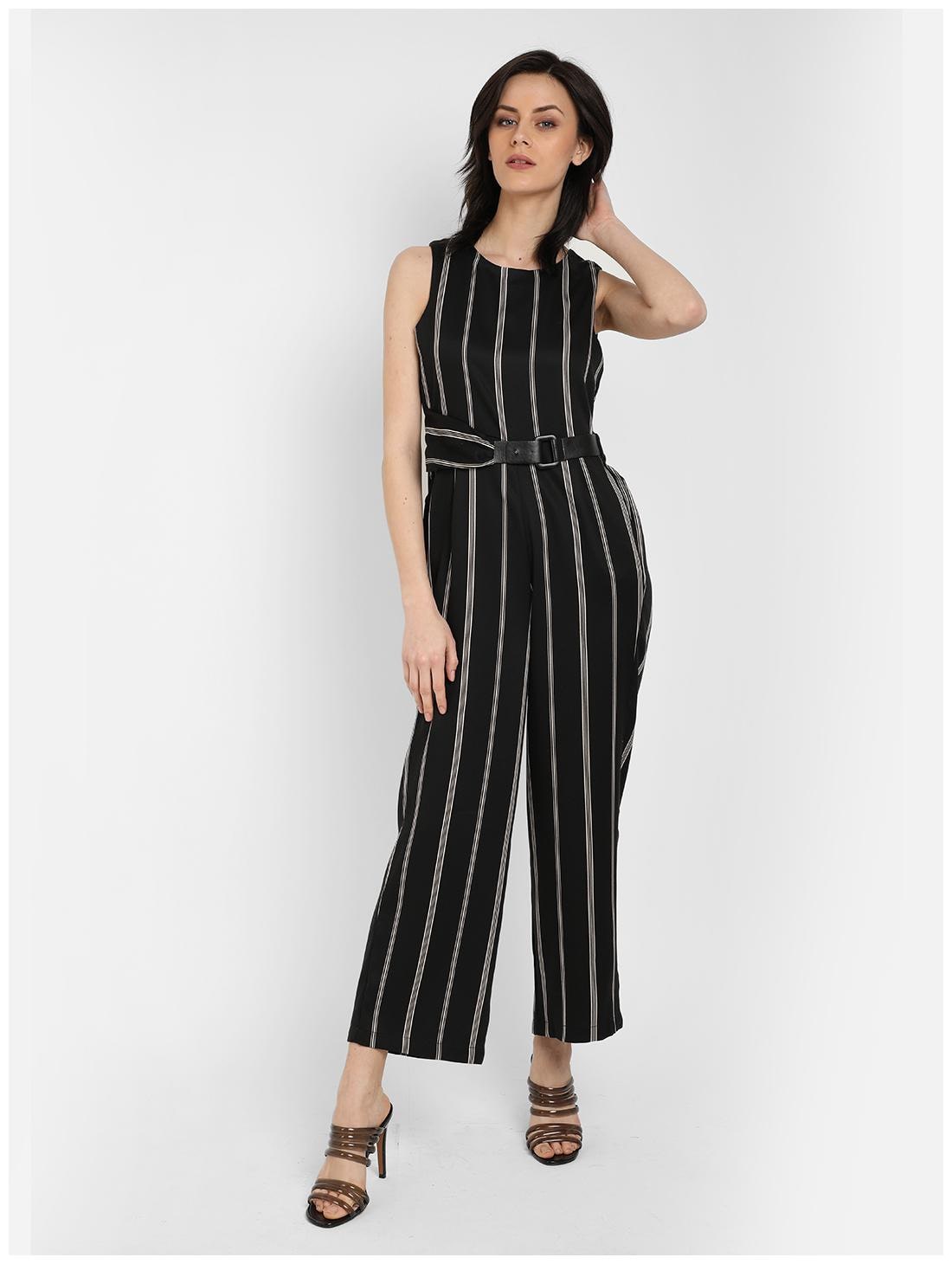 

Cover Story Striped Jumpsuit - Black