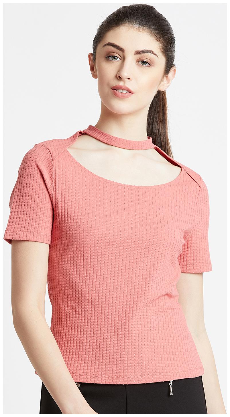 

Cover Story Women Pink Regular fit Round neck Polyester T shirt