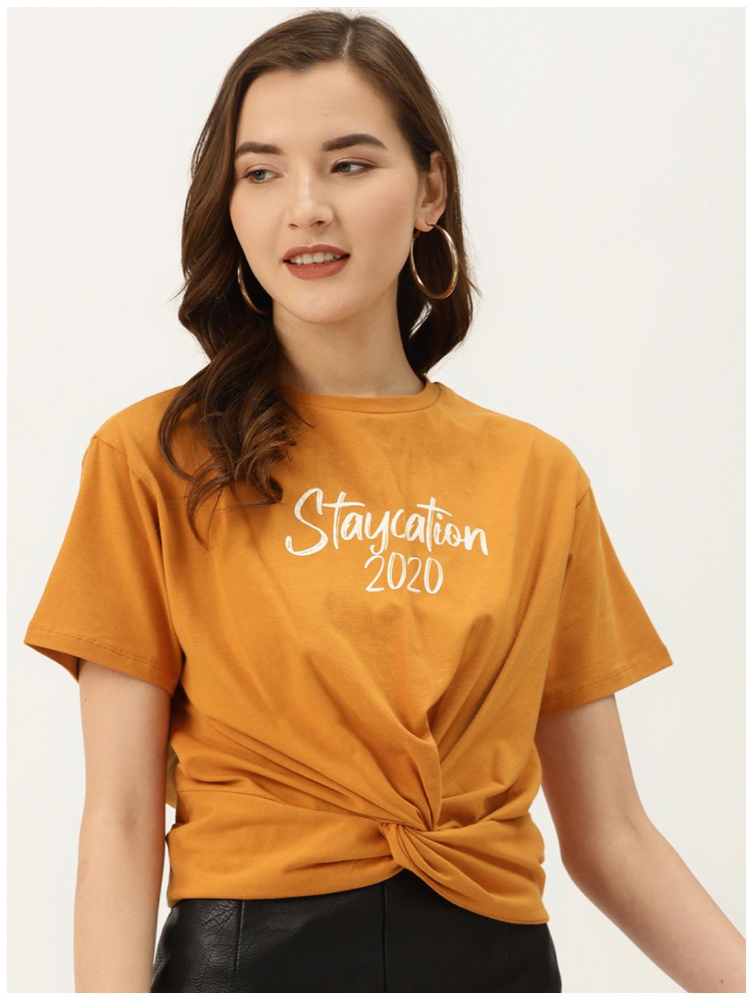 

Cover Story Women Mustard Regular fit Round neck Cotton T shirt