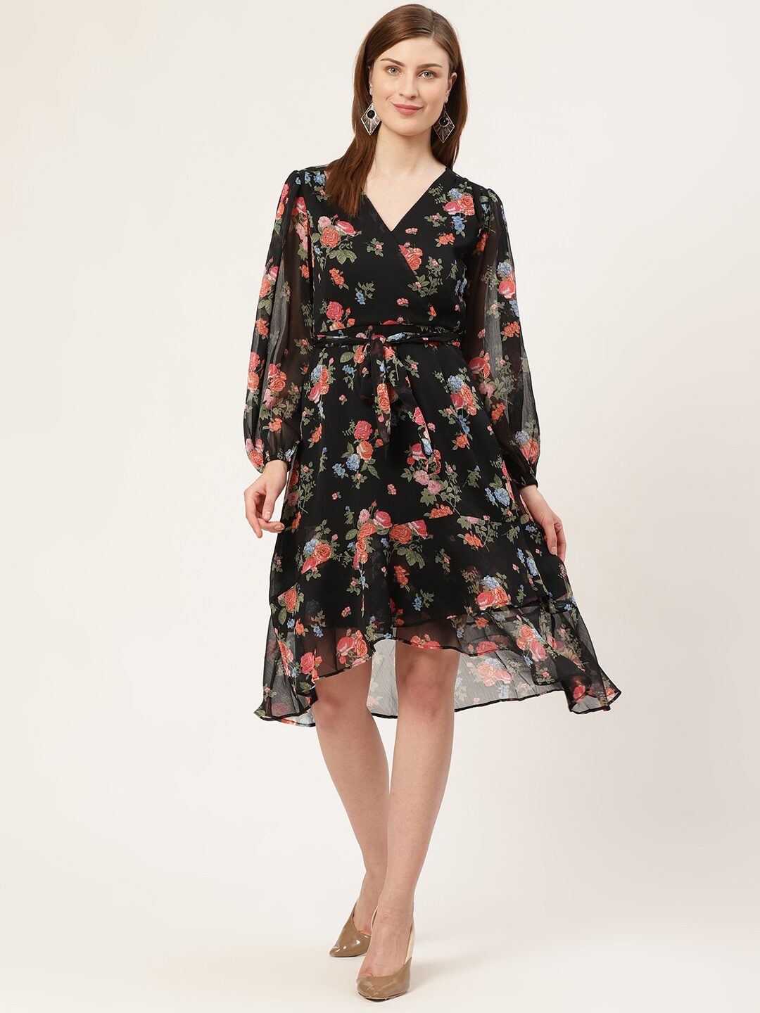 

Cover Story Women Polyester Floral Black A Line Dress