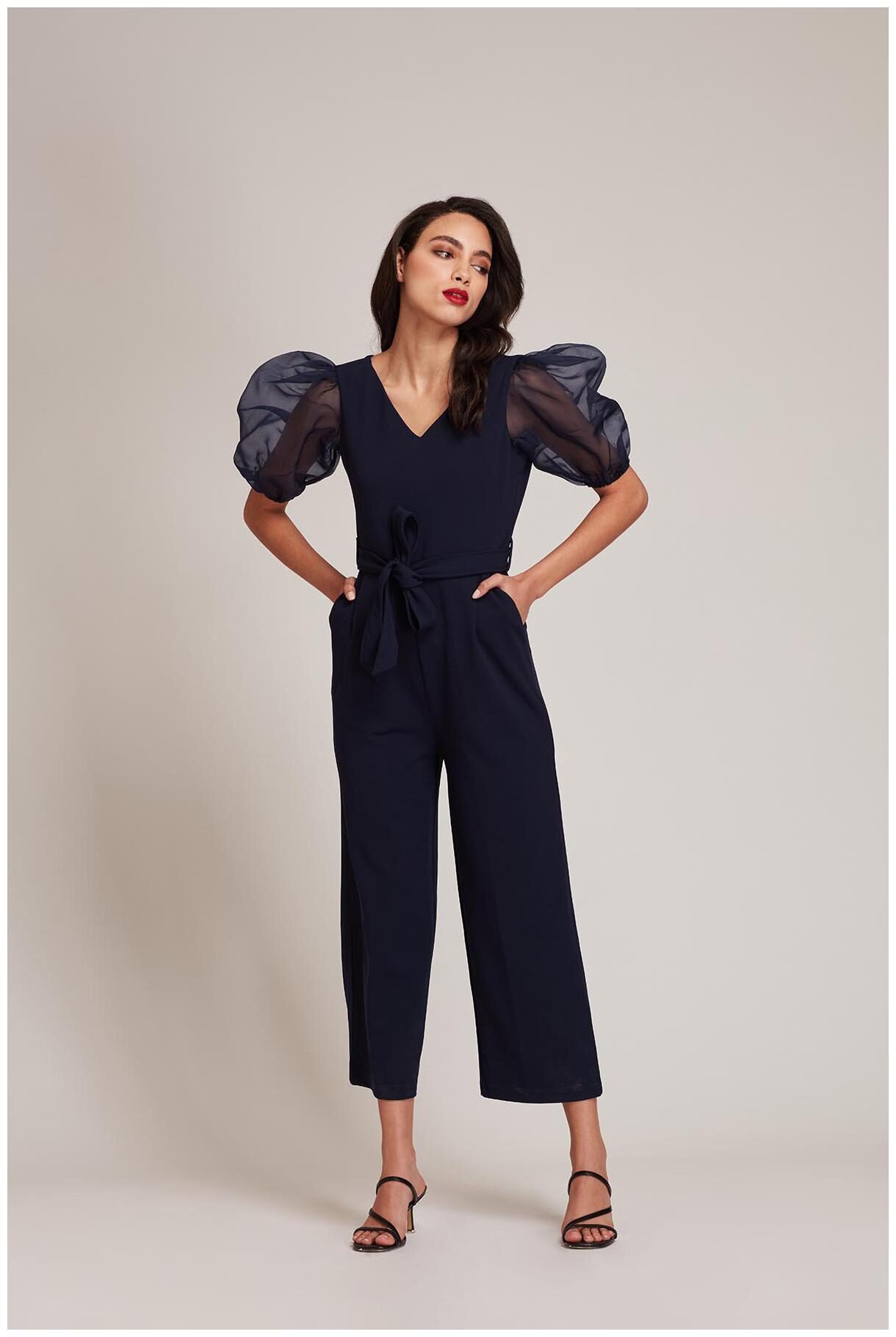 

Cover Story Women Navy Blue Polyester Solid Jumpsuit