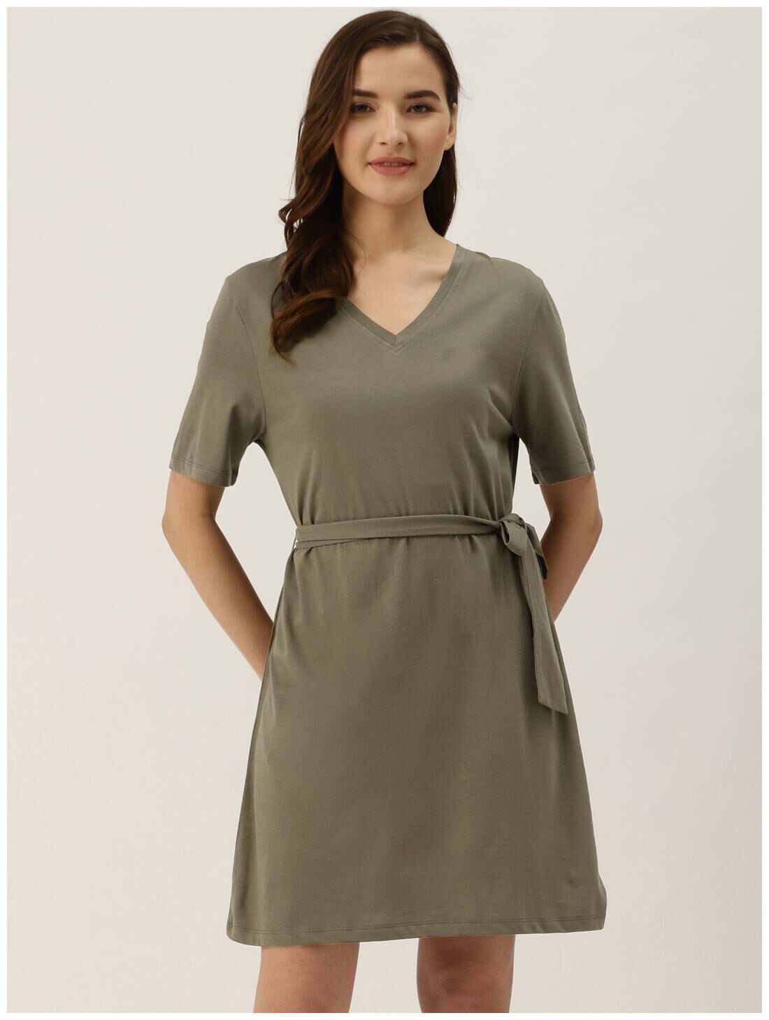 

Cover Story Women Olive Cotton Solid Dress