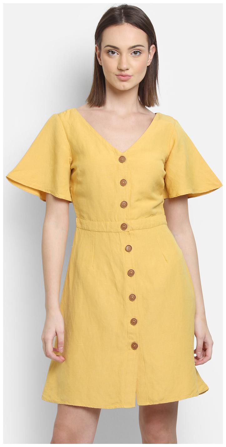 

Cover Story Yellow Solid Flared dress