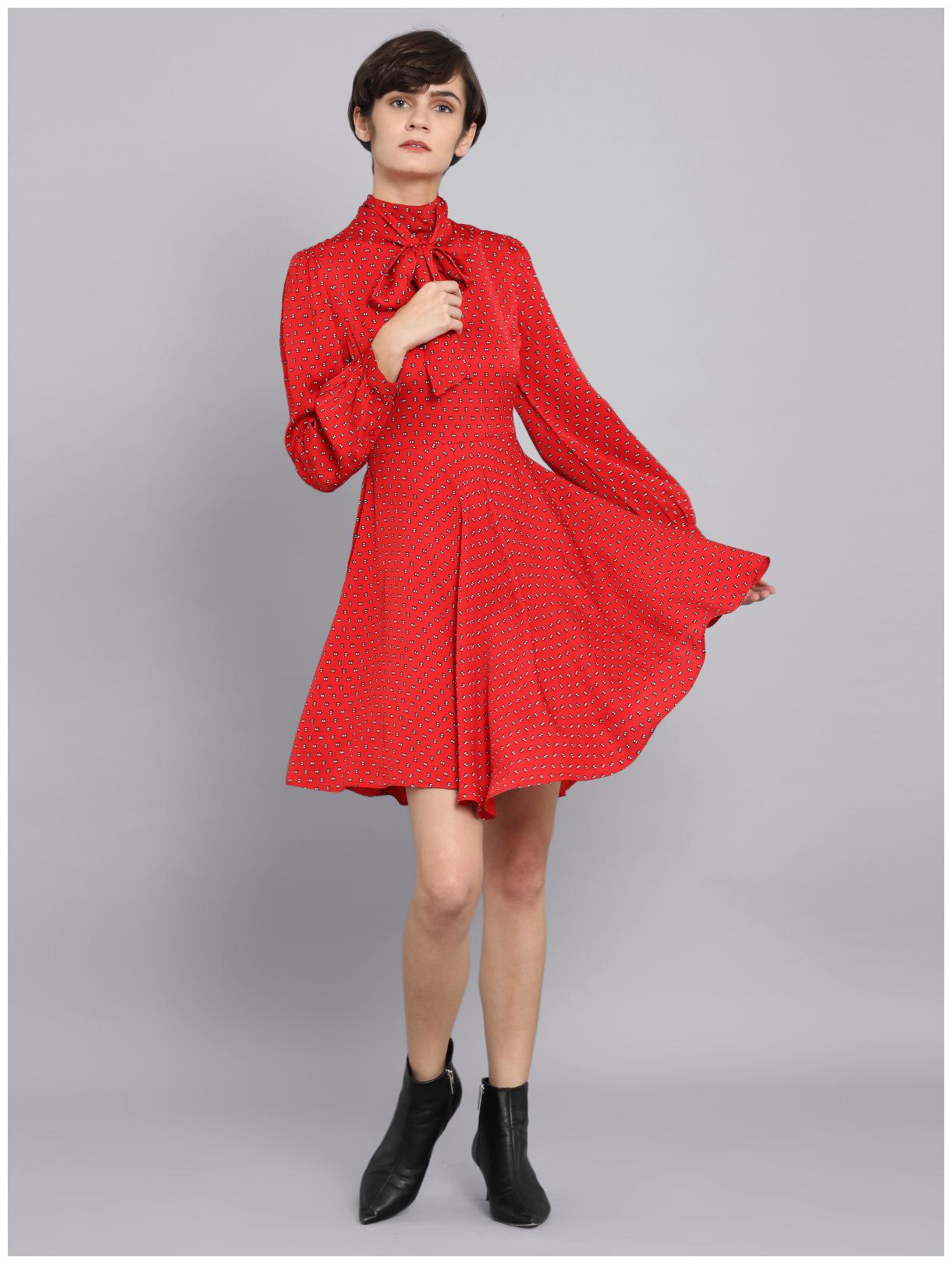 

Cover Story Women Satin Geometric Red A Line Dress