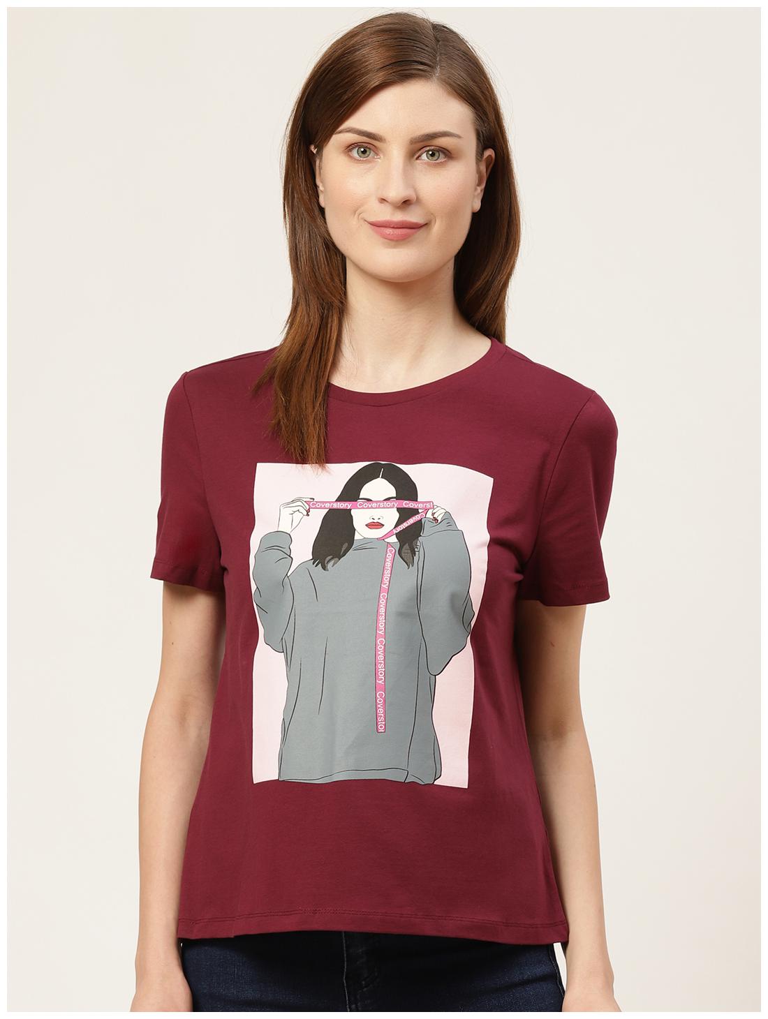 

Cover Story Women Maroon Regular fit Round neck Cotton T shirt