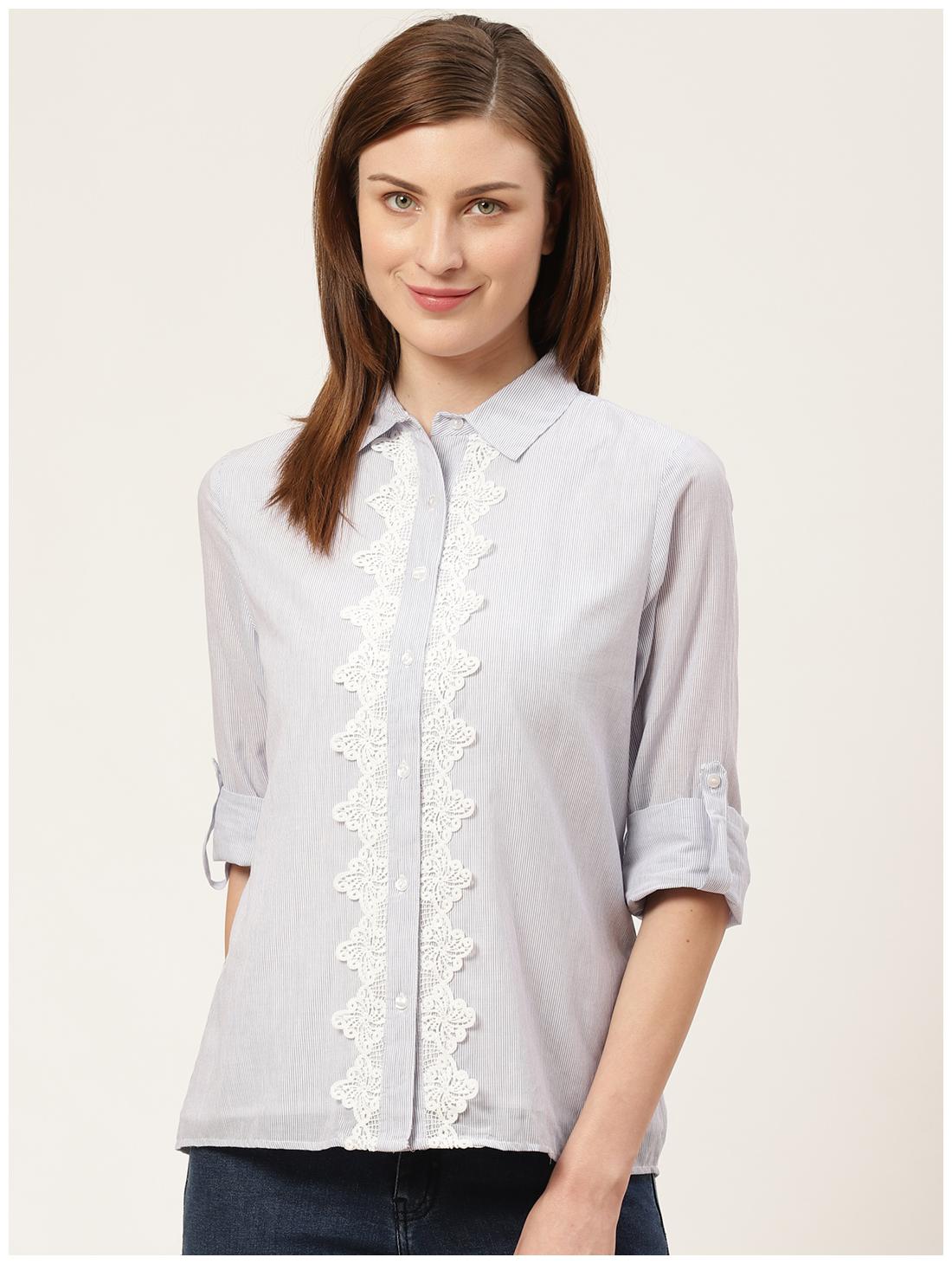 

Cover Story Women Blue Striped Regular Fit Shirt