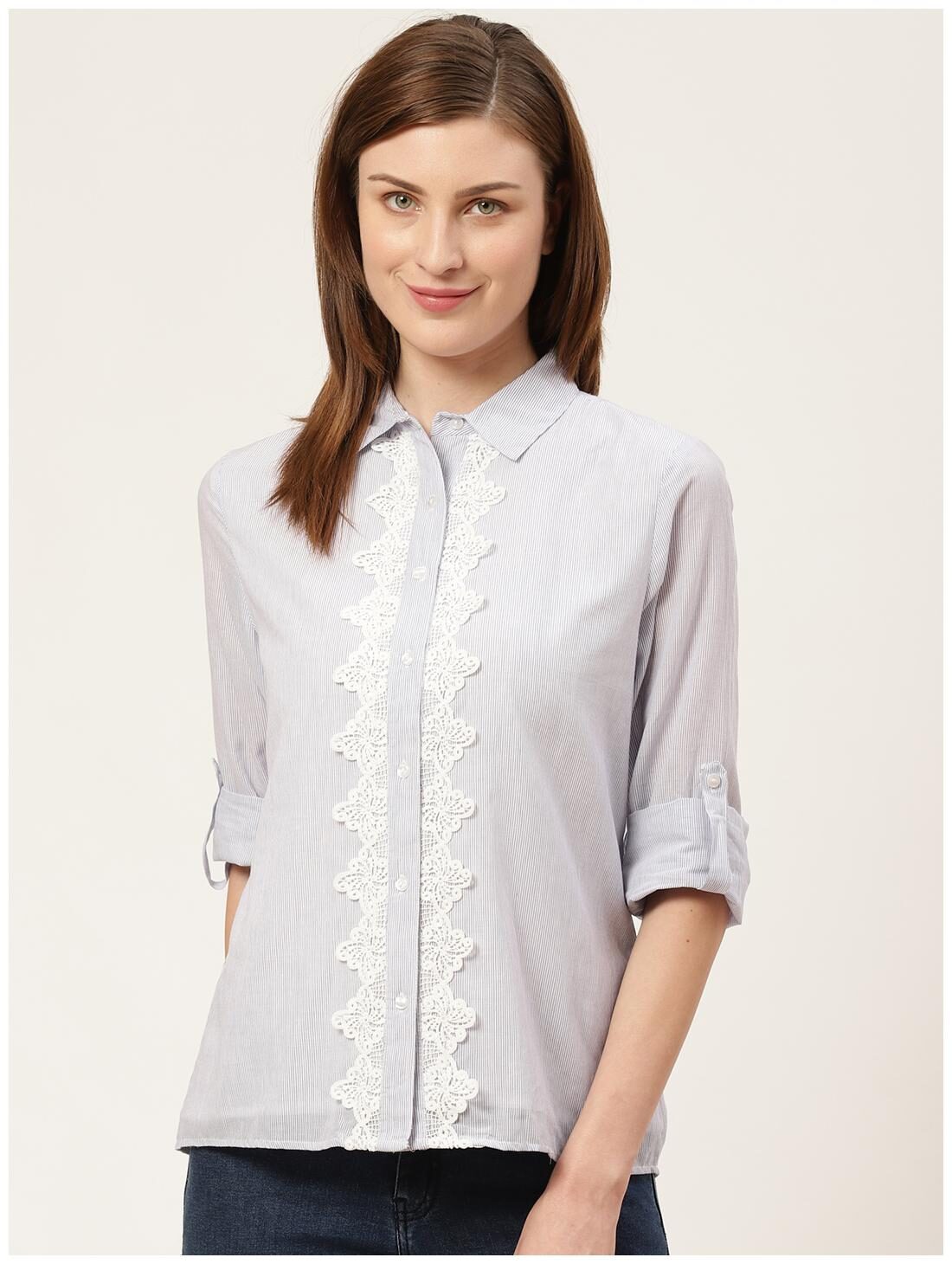

Cover Story Women Blue Striped Regular Fit Shirt
