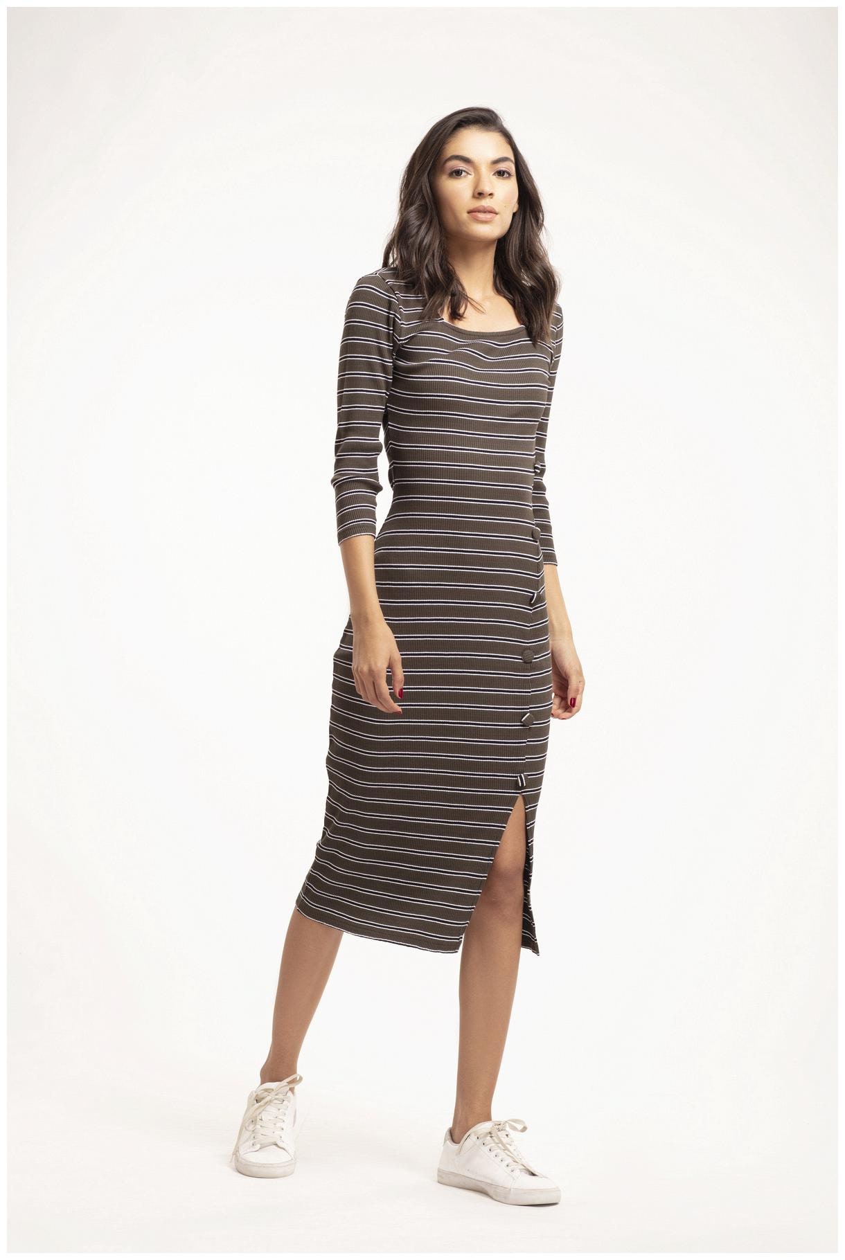 

Cover Story Women Viscose Rayon Striped Olive Bodycon Dress
