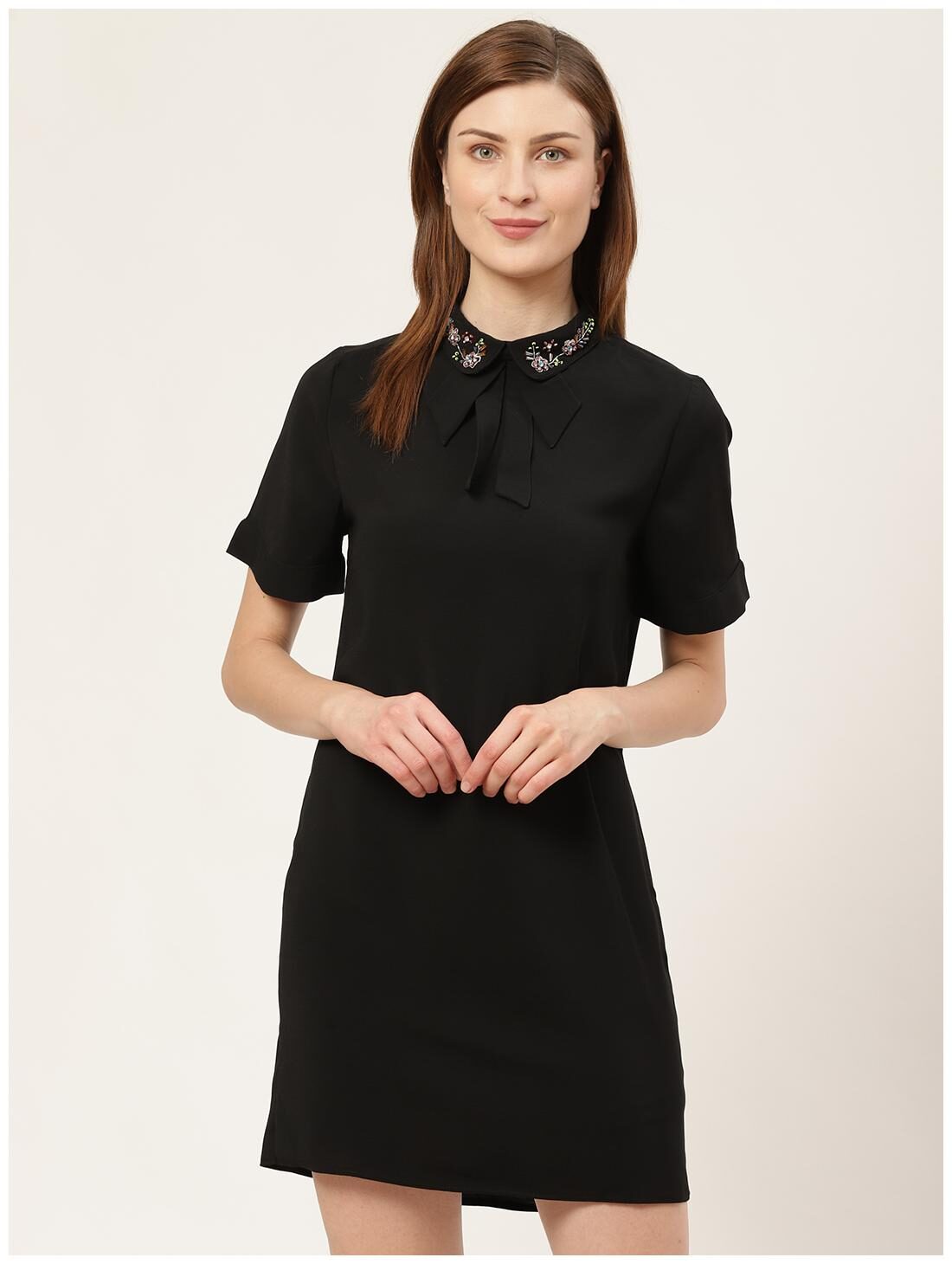 

Cover Story Women Viscose Rayon Embroidered Black A Line Dress