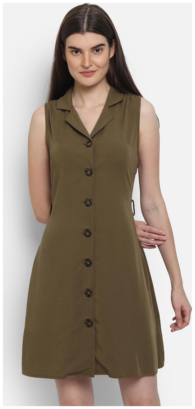 

Cover Story Green Solid Flared dress