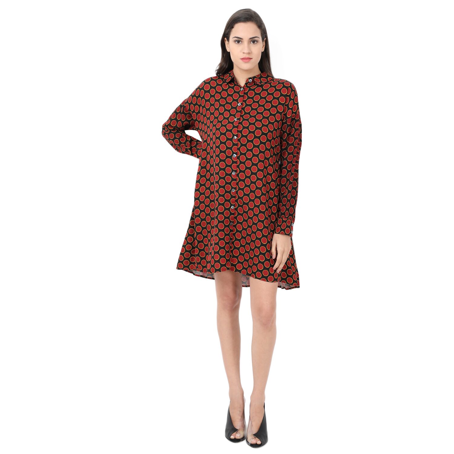 

Cover Story Maroon Polka dots Shirt dress