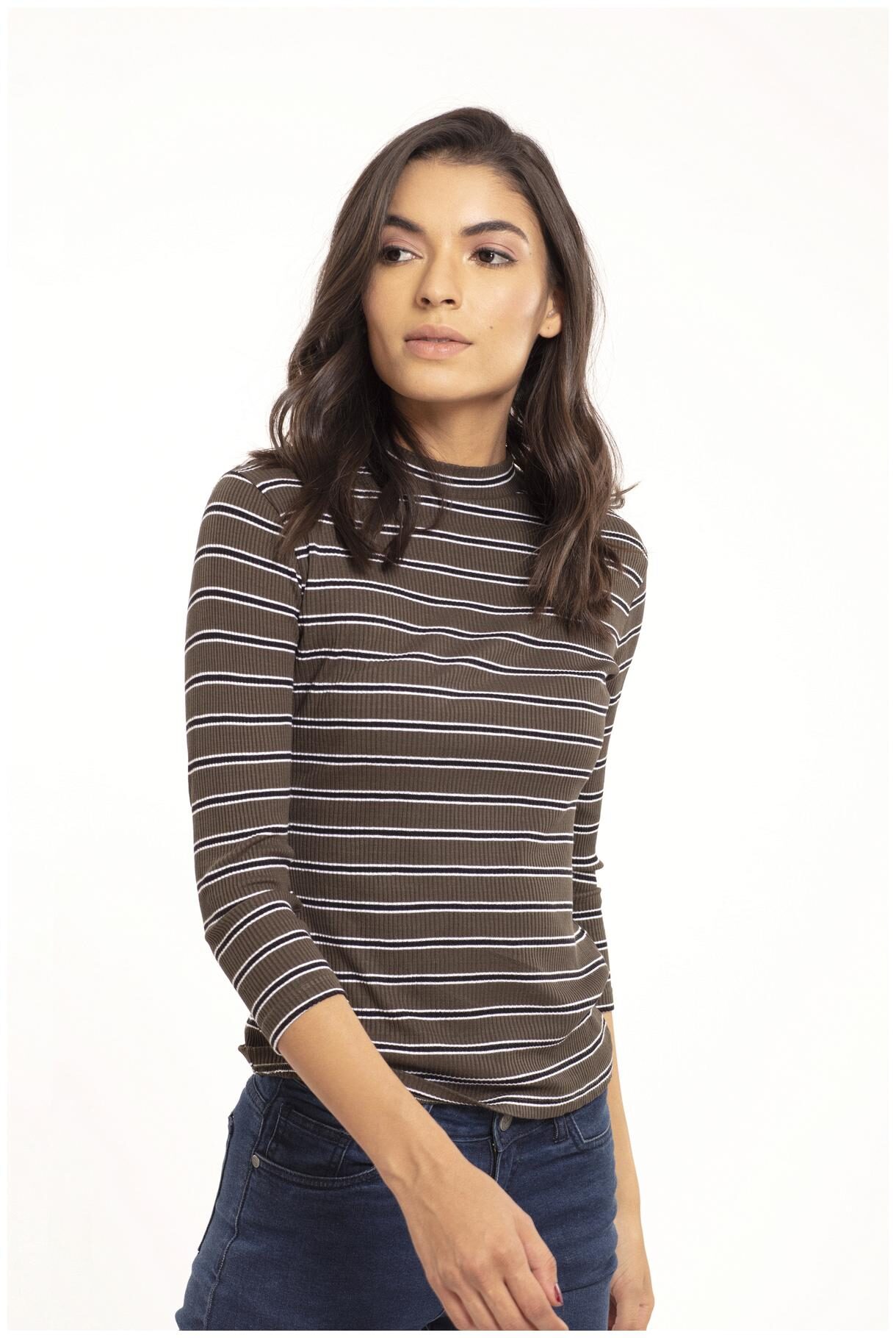 

Cover Story Women Viscose Rayon Striped Olive T Shirt