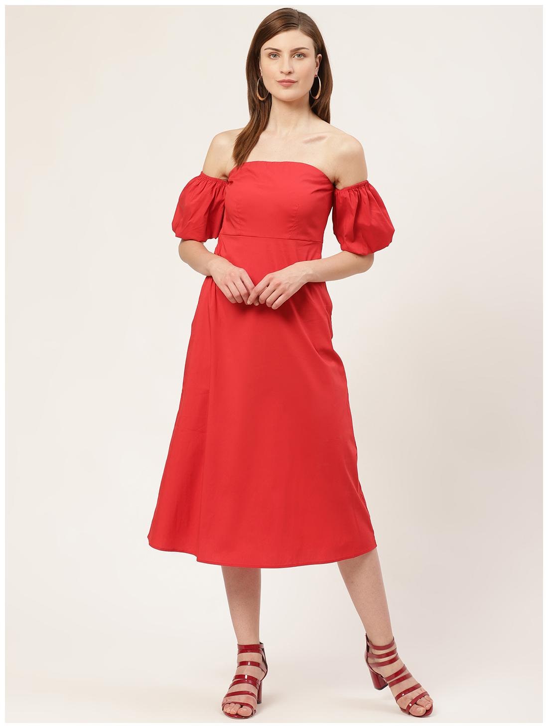 

Cover Story Red Solid Fit flare dress