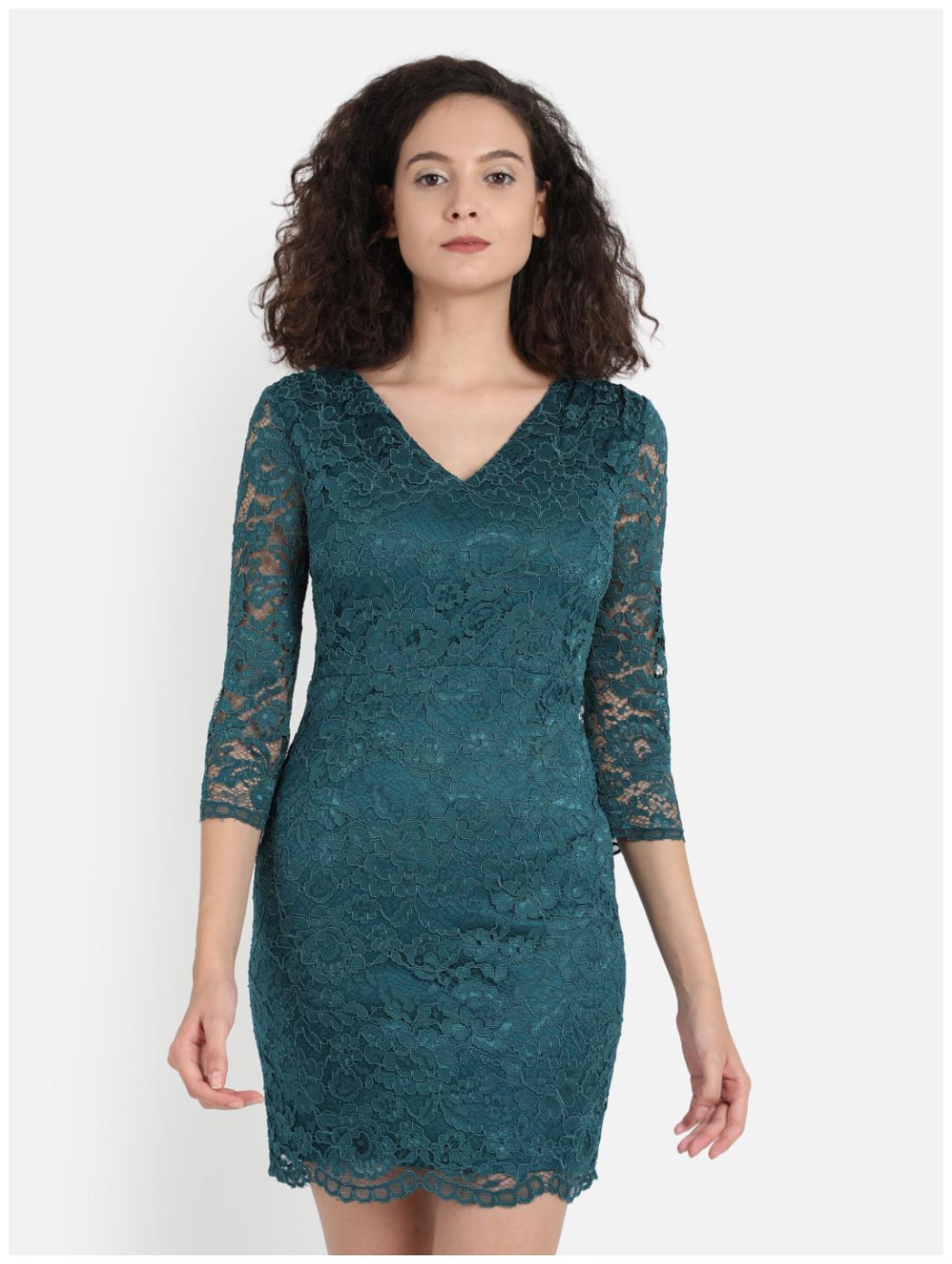 

Cover Story Green Embroidered Sheath dress
