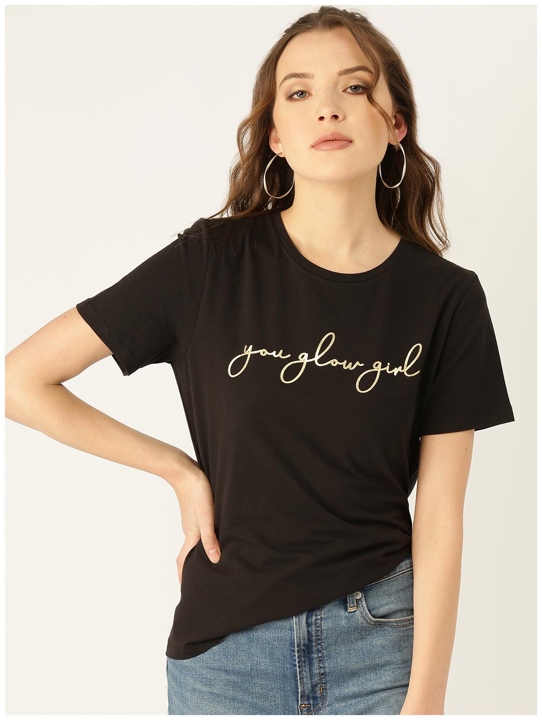 

Cover Story Women Black Regular fit Round neck Cotton T shirt